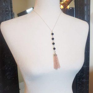 Lava Stone Diffuser Necklace Coral Beaded Tassel